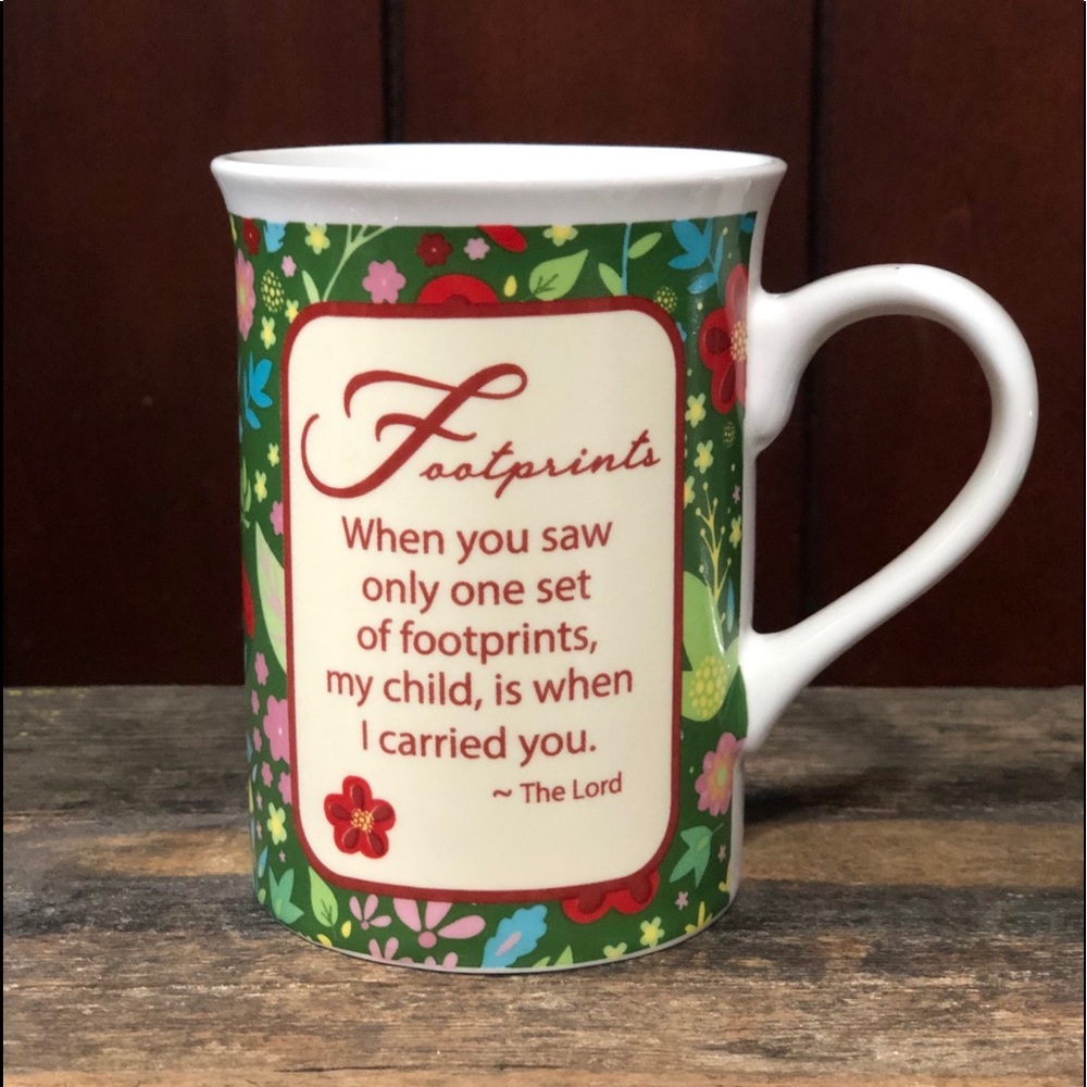Ceramic Footprints- Floral Religious Coffee Mug
